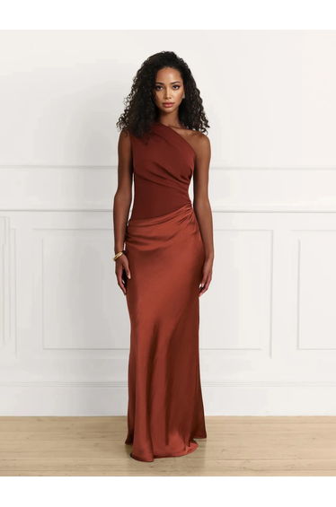 Elegant One Shoulder Neck Pleated Party Maxi Dress