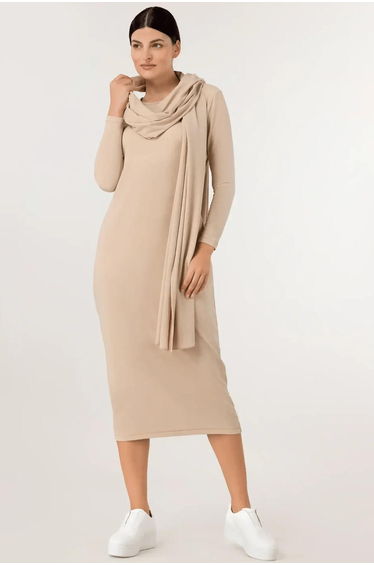 Jersey Dress And Scarf Ensemble - SEASONAL SAND