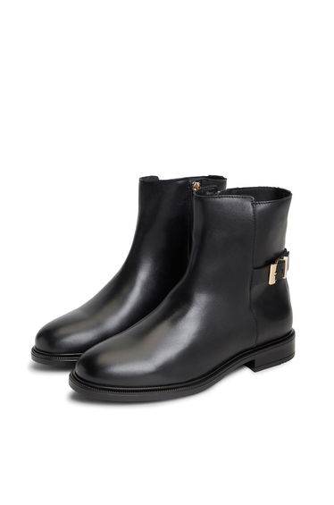 Buckle Leather Ankle Boot Black