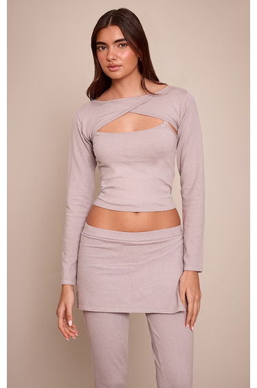 Grey Fine Knit Trim Detail Wrap Cardigan