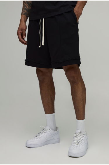 Baggy Drop Crotch Exposed Seam Loopback Short - black