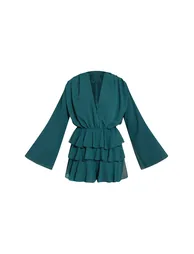 Tall Teal Chiffon V Neck Frill Tiered Playsuit - 4
