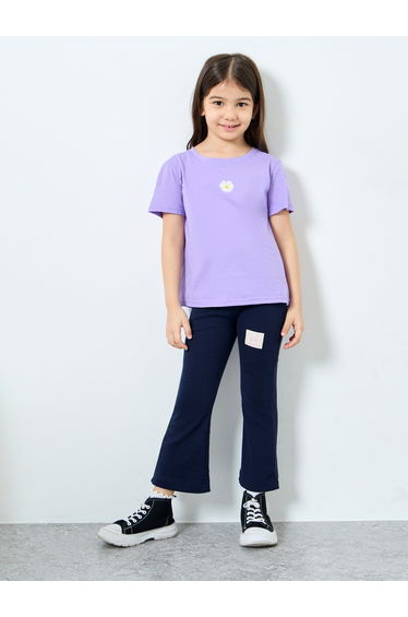 Girls Navy Ribbed Flared Leggings with Badge