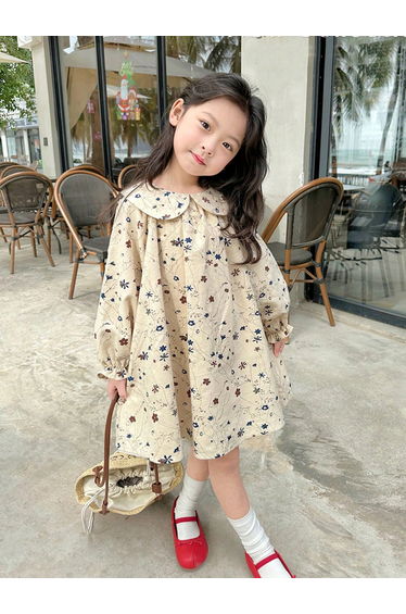 Girls Floral Print Peter Pan Collar Dress