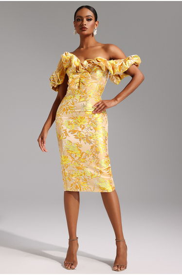 Merrit Off-the-Shoulder Jacquard Midi Dress