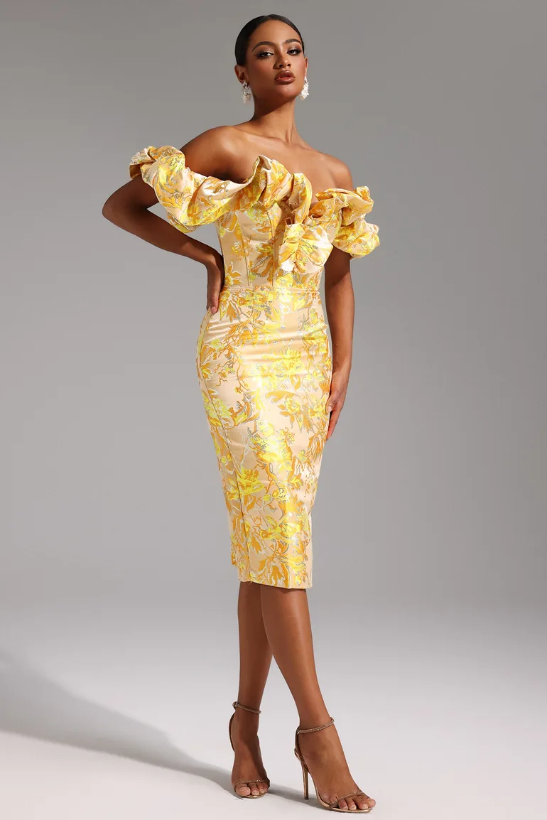 Merrit Off-the-Shoulder Jacquard Midi Dress - 3