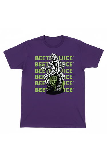 Beetlejuice Boys Pose Cotton Repeat Logo T-Shirt - Purple