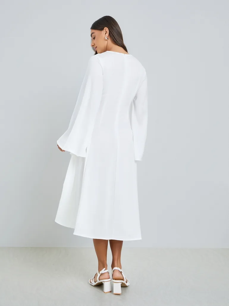 women's a line midi dress Safuny Women's Trendy Midi A Line Dress Solid Color Short Sleeve Stand Collar Dress Single-Breasted Ruffle Hem Bowknot Retro relaxed Clothing Fashion