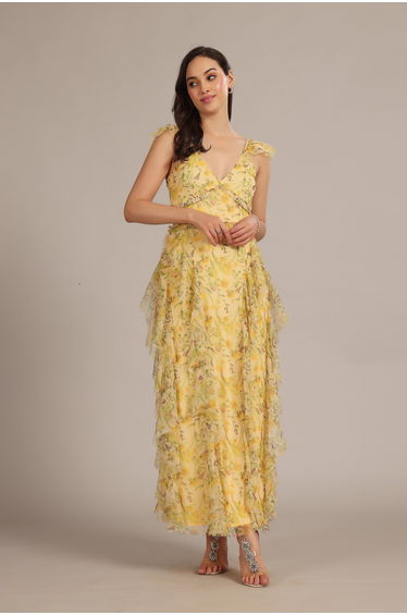 Malin Maxi Dress in Yellow Floral
