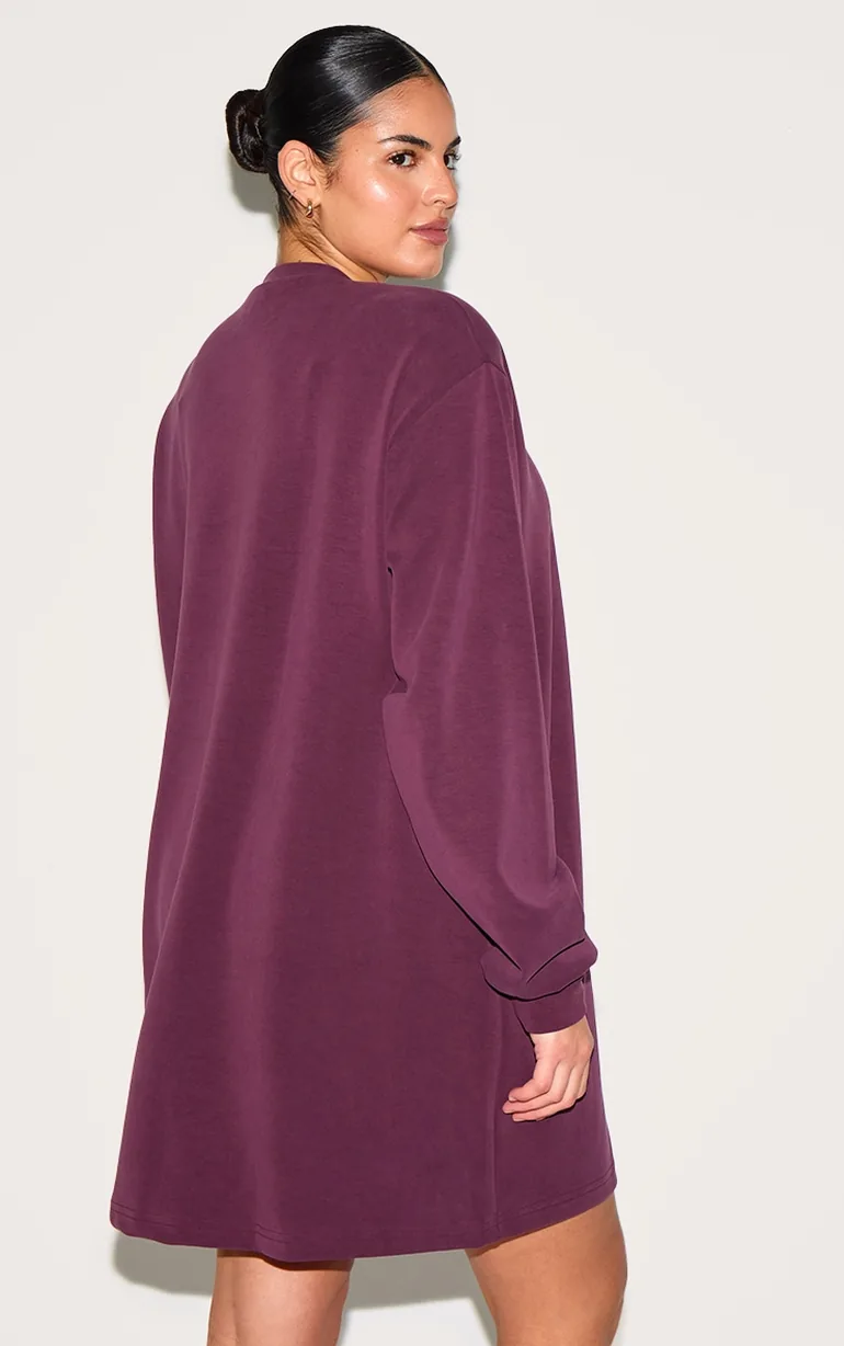 Plus Burgundy Modal Long Sleeve Sweater Dress - 1
