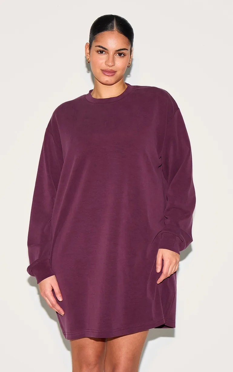 Plus Burgundy Modal Long Sleeve Sweater Dress - 2