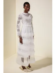 Beaded Frill Round Neck Maxi Dress - 4