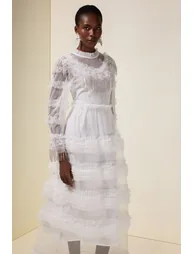 Beaded Frill Round Neck Maxi Dress - 3