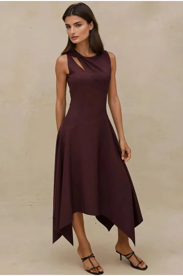 فستان هيكوب بني ميداكسي على شكل حرف A