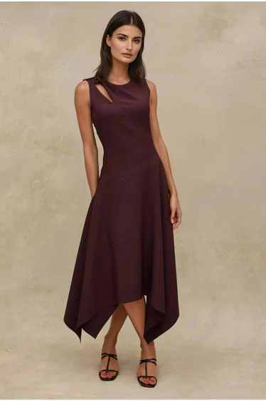 فستان هيكوب بني ميداكسي على شكل حرف A