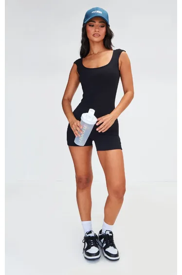 Petite Black Contour Sculpt Open Back Unitard