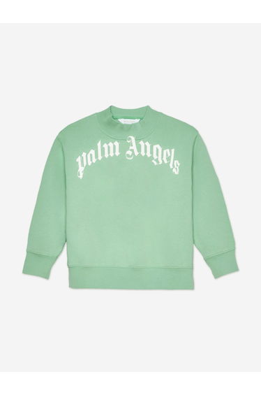 Palm Angels Boys Curved Logo Regular Sweatshirt in Green
