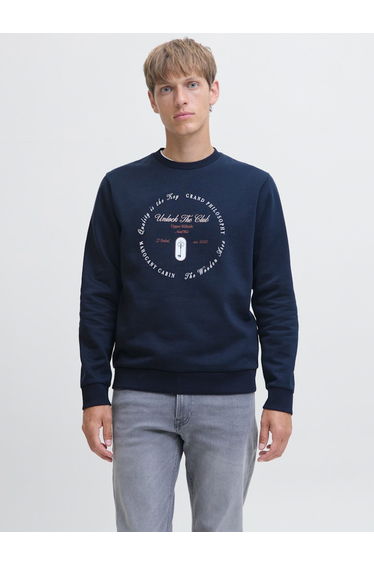 Navy Blue Printed Pullover Sweatshirt