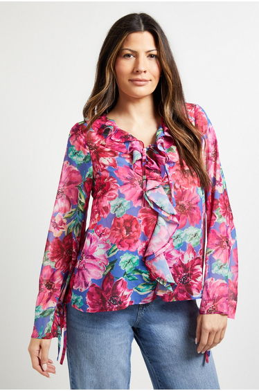 Floral Double Ruffle Blouse