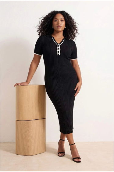 Black Polo Neck Bodycon Knit Dress