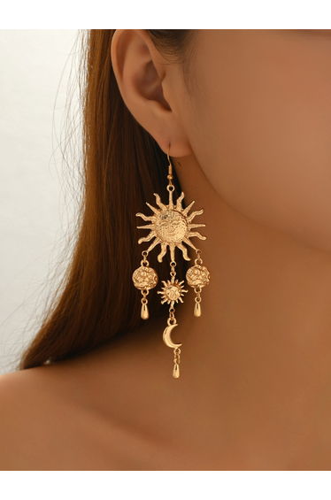 Women Metal Sun-Shaped Dangle Earrings