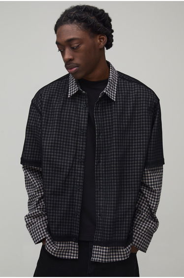 Oversized Boxy Faux Layer Sport Shirt - grey