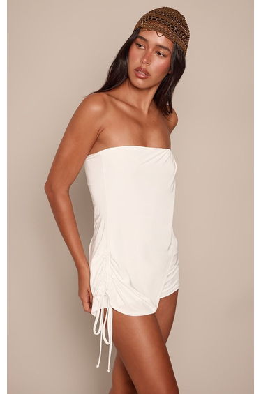 Cream Double Layer Slinky Bandeau Drape Unitard