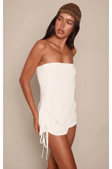Cream Double Layer Slinky Bandeau Drape Unitard
