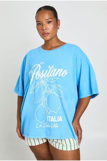 Plus Positano Italia Printed T Shirt - blue