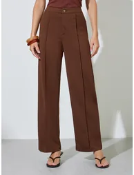 Brown High Rise Straight Leg Trousers - 1