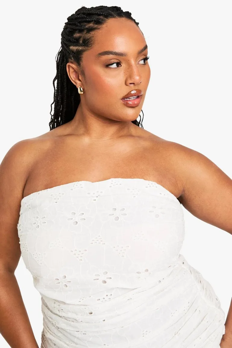 Plus Bandeau Broderie Skater Dress - white - 3