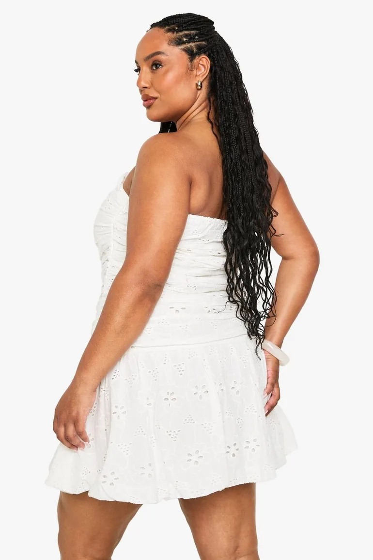 Plus Bandeau Broderie Skater Dress - white - 2