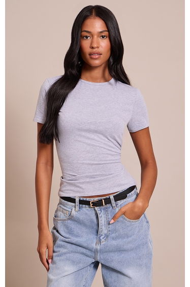 Tall Grey Marl Cotton Crew Neck Longline Short Sleeve T-shirt