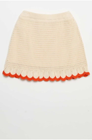 Fine knit skirt with wavy trim BEIGE