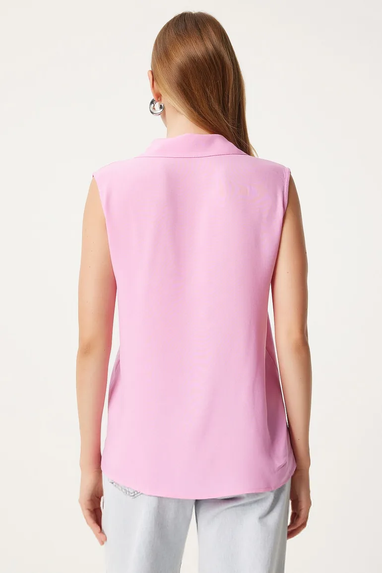 Women's Pink Sleeveless Viscose Shirt - 1