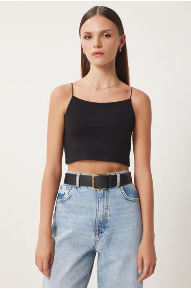 Women's Black Knitted Bustier with Straps