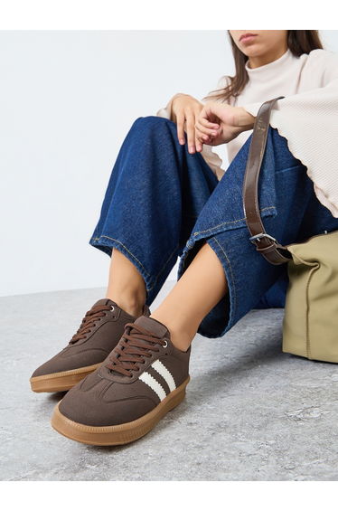Brown Striped Lace Up Sneakers
