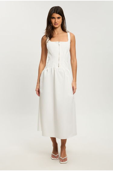 Petite Tailored Cotton Sateen Full Midi Dress