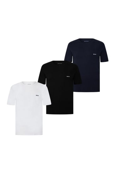 Boss Mens Embroidered Logo Crew Neck T-Shirt (Pack of 3) - Black/White/Navy