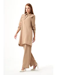 Mizalle Thin Crepe Tunic with Shoulder Epaulettes