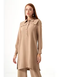 Mizalle Thin Crepe Tunic with Shoulder Epaulettes - 2