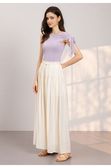 Asymmetric Panel Tie-Shoulder Knit Top in Lilac for Brunch Dates & Weekend Outings