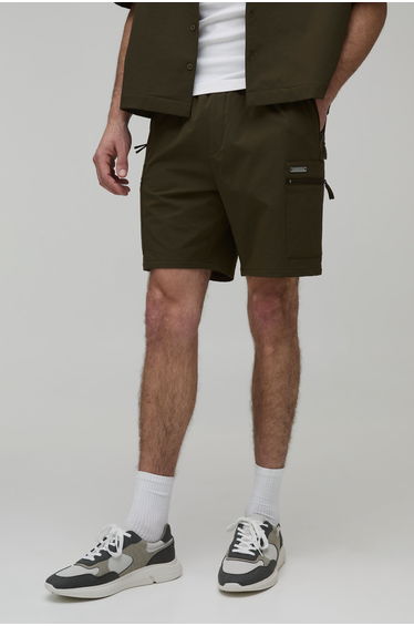 Slim Fit Mid Length Technical Cargo Short - khaki