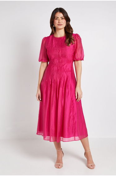 Tencel Pintuck Detail Midi Dress