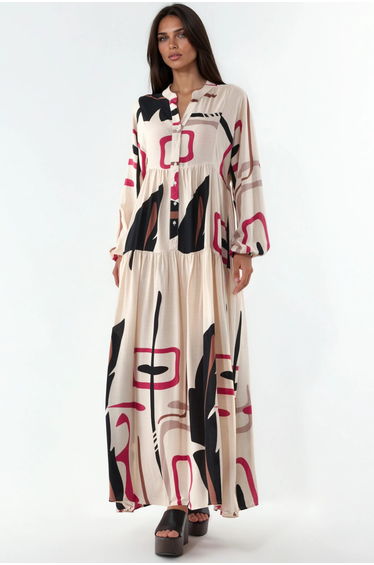 BDART Floral V-Neck Maxi Dress with Button Closure