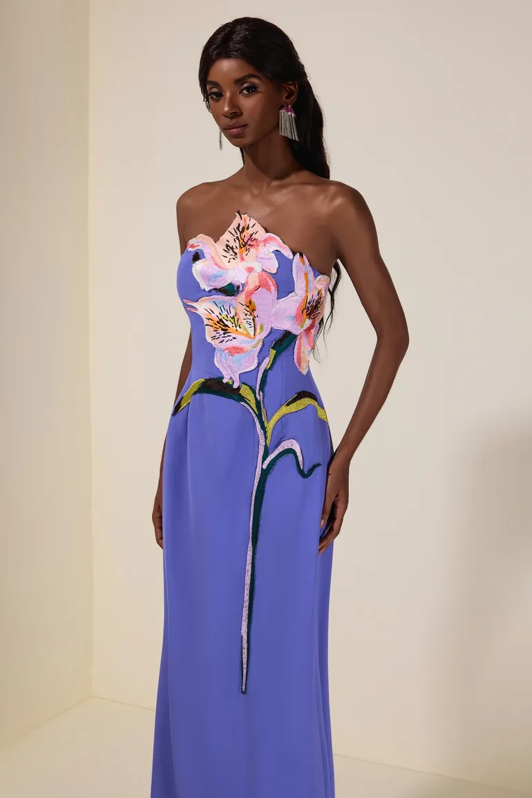 Embroidered Off-Shoulder Midi Dress - 3