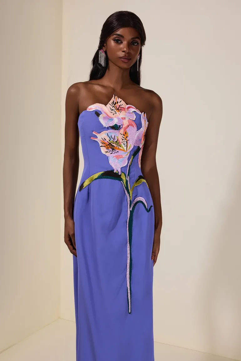 Embroidered Off-Shoulder Midi Dress - 2