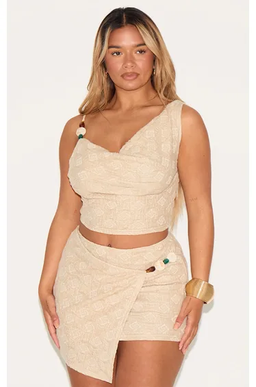 Shape Stone Textured Wrap Over Beaded Trim Mini Skirt