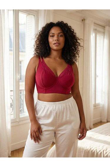 Cherry Lace Unpadded Double Strap Underwire 6-Piece Wide Clasp Closure Bra