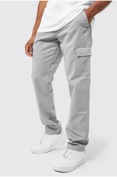 Elastic Waist Straight Leg Twill Cargo Trouser - grey